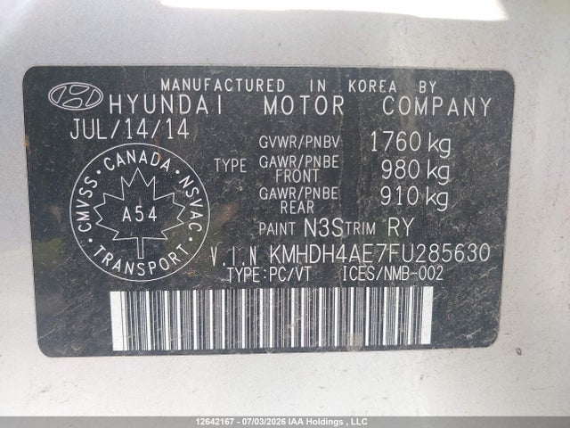 12642167 :رقم المزاد ، KMHDH4AE7FU285630 vin ، 2015 Hyundai Elantra Sport Appearance مزاد بيع
