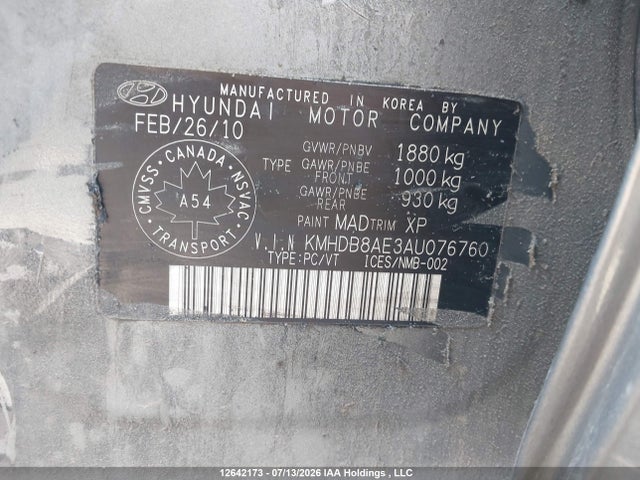 Продаж на аукціоні авто 2010 Hyundai Elantra Touring Gls, vin: KMHDB8AE3AU076760, номер лоту: 12642173