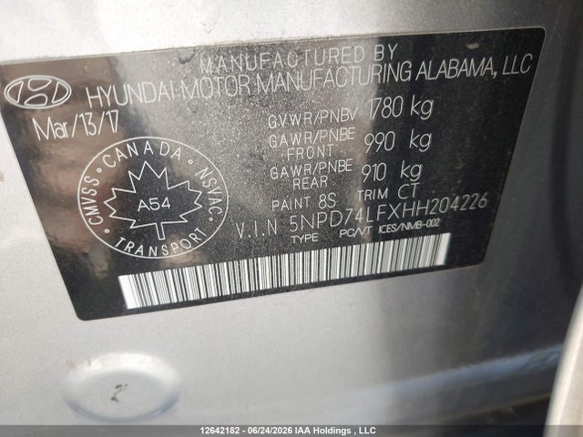 Aukcja sprzedaży 2017 Hyundai Elantra Le, vin: 5NPD74LFXHH204226, numer aukcji: 12642182
