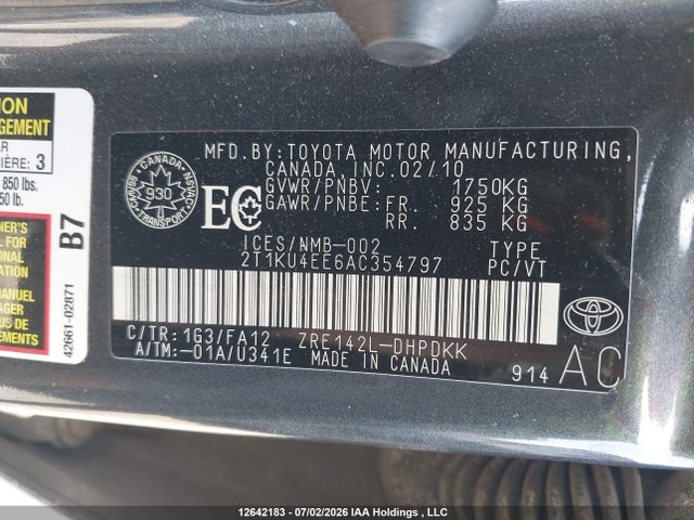 Продажа на аукционе авто 2010 Toyota Matrix, vin: 2T1KU4EE6AC354797, номер лота: 12642183