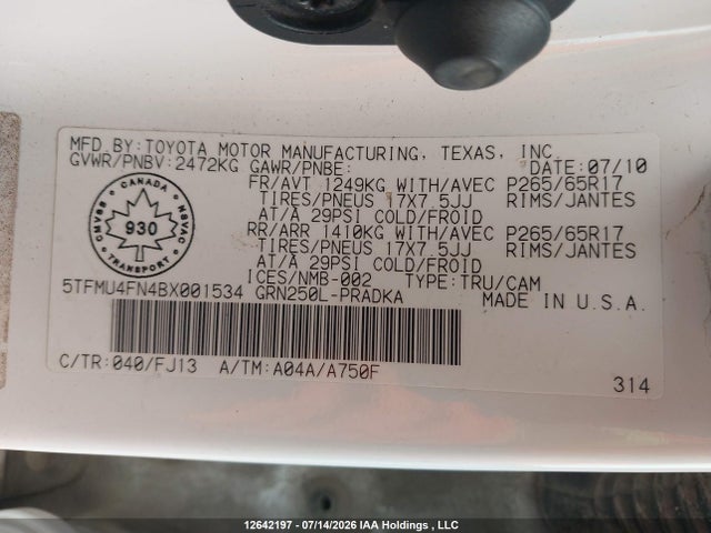 Aukcja sprzedaży 2011 Toyota Tacoma V6, vin: 5TFMU4FN4BX001534, numer aukcji: 12642197