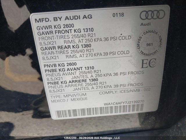 Aukcja sprzedaży 2018 Audi Sq5 3.0t Technik, vin: WA1C4AFY7J2120270, numer aukcji: 12642200