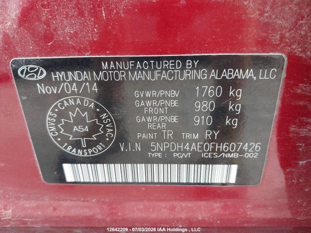 Продаж на аукціоні авто 2015 Hyundai Elantra Se/sport/limited, vin: 5NPDH4AE0FH607426, номер лоту: 12642209