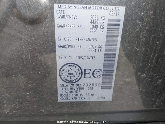 Aukcja sprzedaży 2014 Nissan Rogue S/sl/sv, vin: 5N1AT2MT9EC792890, numer aukcji: 12642212