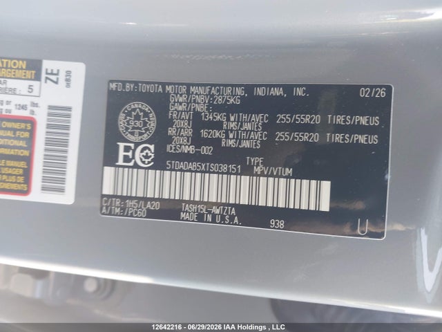 5TDADAB5XTS038151 Toyota Grand Highlander Hybrid Platinum Hybrid Max