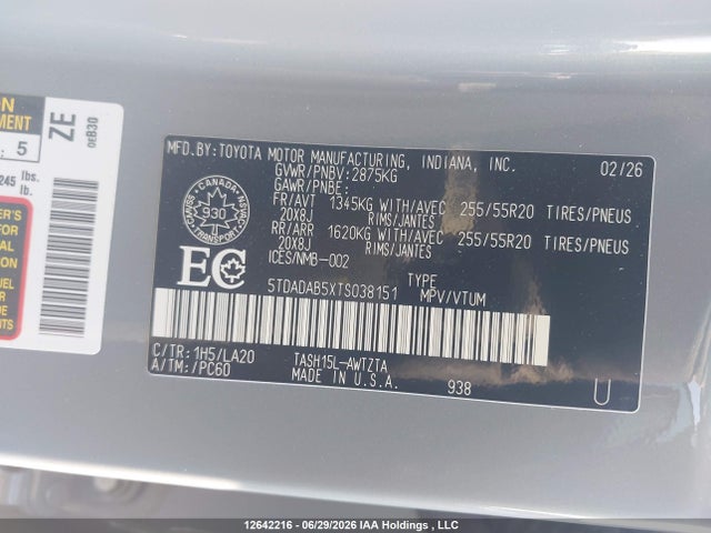 5TDADAB5XTS038151 Toyota Grand Highlander Hybrid Platinum Hybrid Max