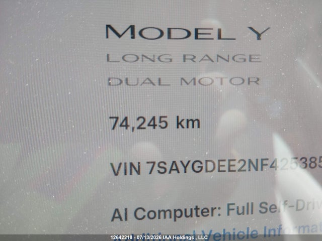 Продажа на аукционе авто 2022 Tesla Model Y Long Range, vin: 7SAYGDEE2NF425385, номер лота: 12642218