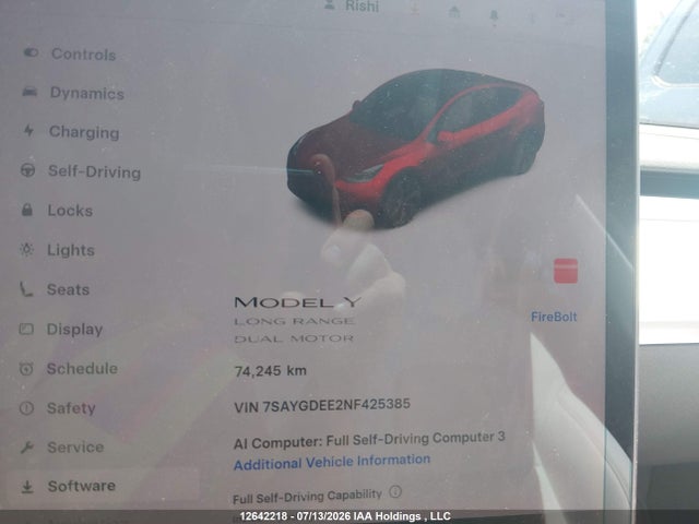 Продажа на аукционе авто 2022 Tesla Model Y Long Range, vin: 7SAYGDEE2NF425385, номер лота: 12642218