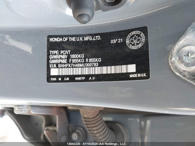 SHHFK7H48MU300783 Honda Civic Sport