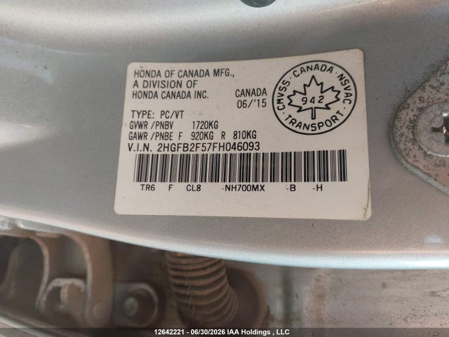 Honda CIVIC EX 2015 2HGFB2F57FH046093 Image 9