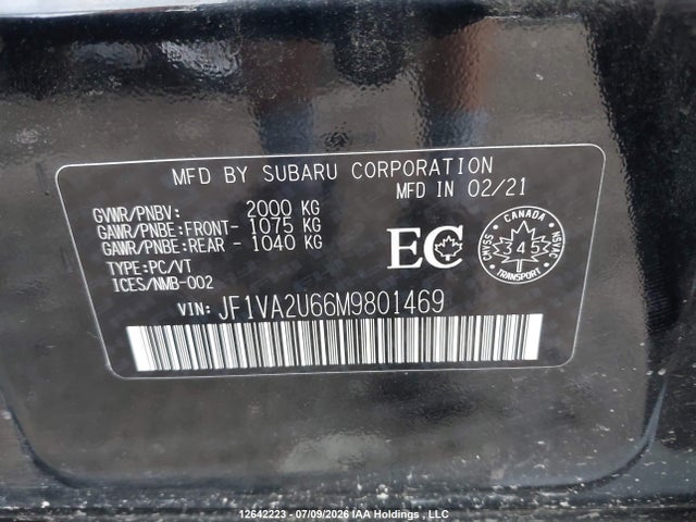 Продаж на аукціоні авто 2021 Subaru Wrx Sti Sport, vin: JF1VA2U66M9801469, номер лоту: 12642223