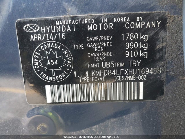 Продаж на аукціоні авто 2017 Hyundai Elantra Gl, vin: KMHD84LFXHU169458, номер лоту: 12642235