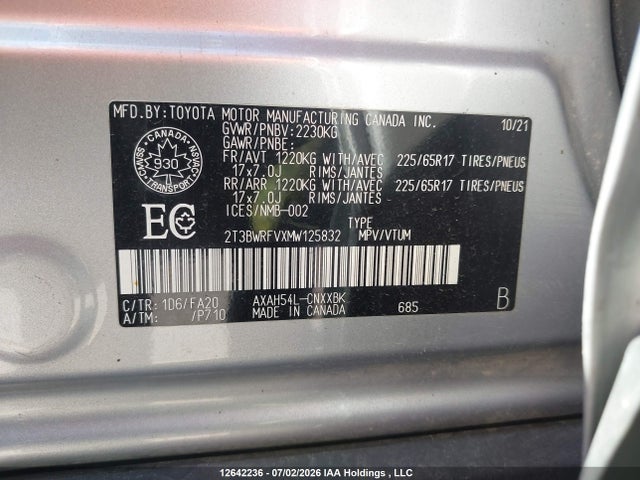 2021 Toyota Rav4 Hybrid Le მანქანა იყიდება აუქციონზე, vin: 2T3BWRFVXMW125832, აუქციონის ნომერი: 12642236