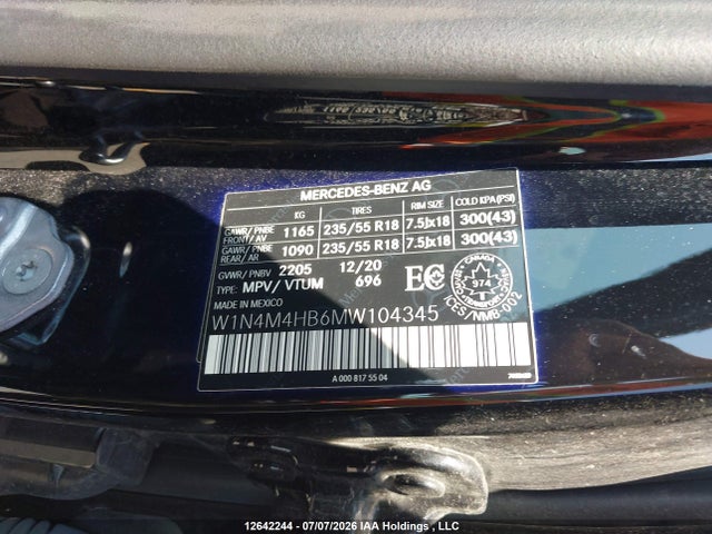 12642244 :رقم المزاد ، W1N4M4HB6MW104345 vin ، 2021 Mercedes-benz Glb 250 4matic مزاد بيع