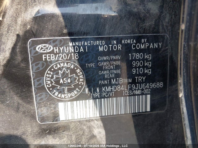 Aukcja sprzedaży 2018 Hyundai Elantra Gl, vin: KMHD84LF9JU649688, numer aukcji: 12642246