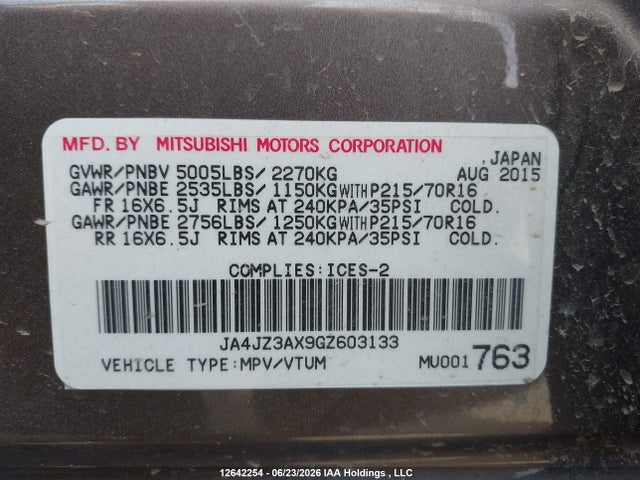 JA4JZ3AX9GZ603133 Mitsubishi Outlander Se/sel