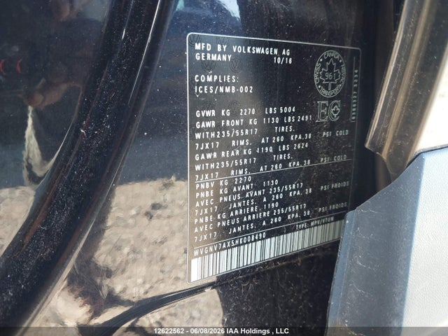Aukcja sprzedaży 2017 Volkswagen Tiguan Wolfsburg Edition, vin: WVGNV7AX5HK008490, numer aukcji: 12622562