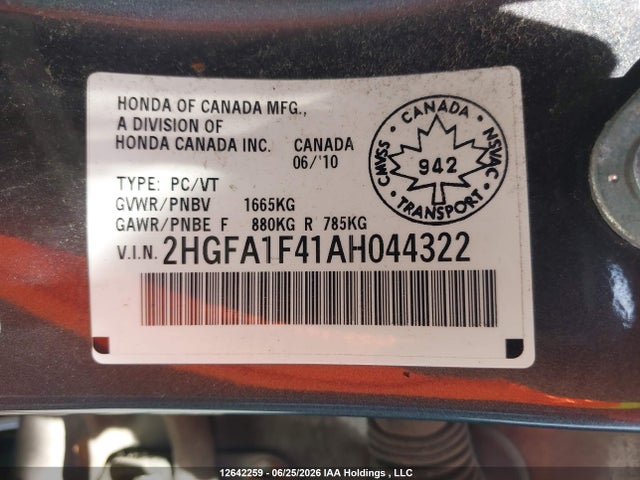 2010 Honda Civic Dx-g მანქანა იყიდება აუქციონზე, vin: 2HGFA1F41AH044322, აუქციონის ნომერი: 12642259
