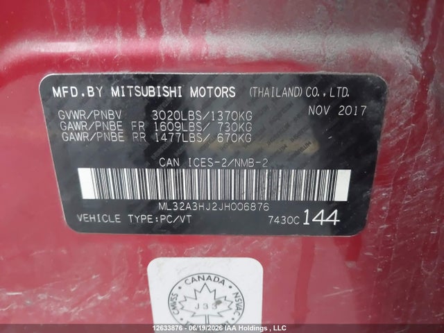 ML32A3HJ2JH006876 Mitsubishi MIRAGE ES