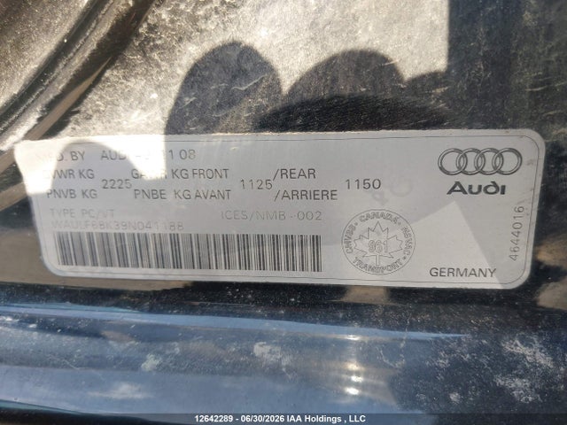 Продажа на аукционе авто 2009 Audi A4 2.0t Standard, vin: WAULF68K39N041188, номер лота: 12642289
