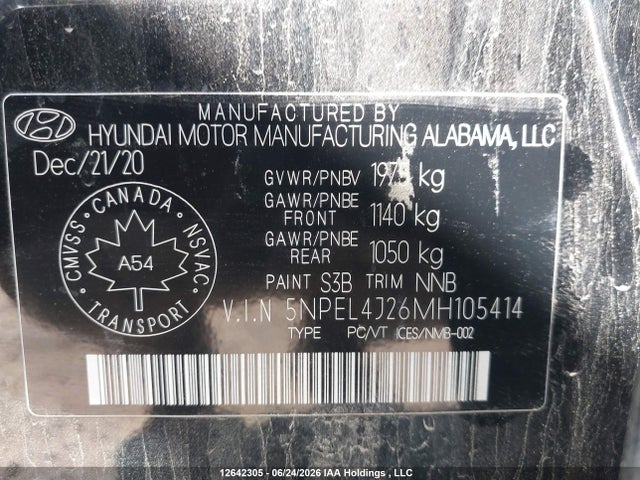 Продажа на аукционе авто 2021 Hyundai Sonata Luxury, vin: 5NPEL4J26MH105414, номер лота: 12642305