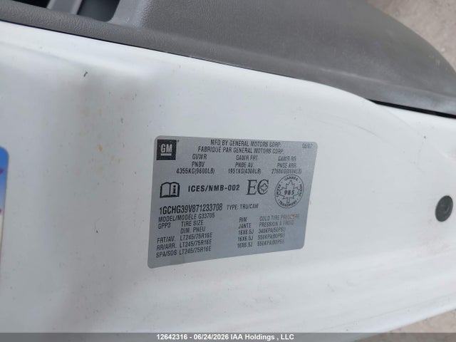 12642316 :رقم المزاد ، 1GCHG39V871233708 vin ، 2007 Chevrolet Express مزاد بيع