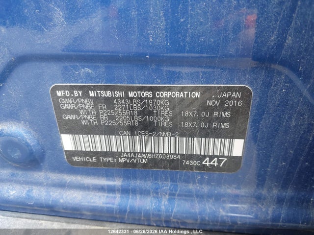 JA4AJ4AW6HZ603984 Mitsubishi Rvr Se Limited/gt