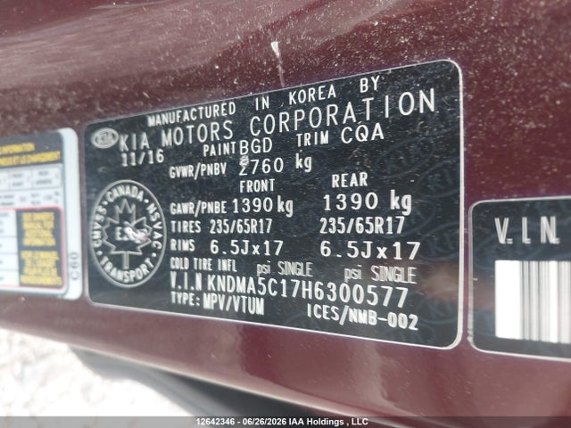 KIA Sedona L 2017 KNDMA5C17H6300577 Image 9