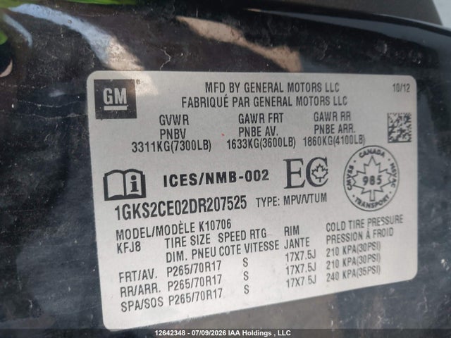 Aukcja sprzedaży 2013 Gmc Yukon Slt, vin: 1GKS2CE02DR207525, numer aukcji: 12642348