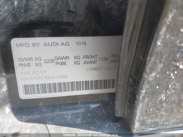 12642354 :رقم المزاد ، WAUFFCFL7GN014905 vin ، 2016 Audi A4 2.0t Progressiv Plus مزاد بيع
