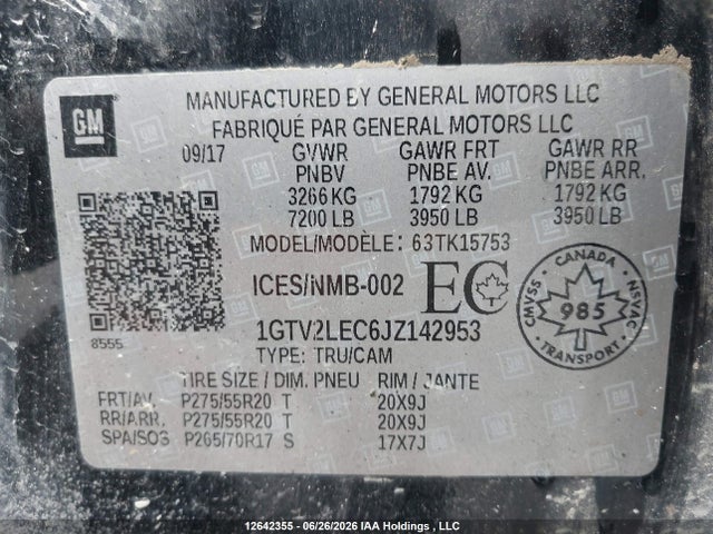 2018 Gmc Sierra 1500 მანქანა იყიდება აუქციონზე, vin: 1GTV2LEC6JZ142953, აუქციონის ნომერი: 12642355