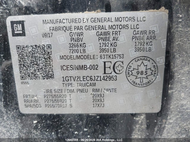 1GTV2LEC6JZ142953 GMC SIERRA 1500