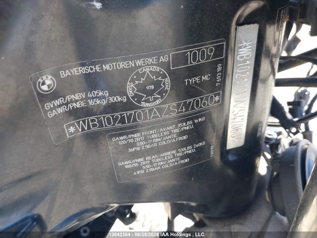 12642364 :رقم المزاد ، WB1021701AZS47060 vin ، 2010 Bmw F800 R مزاد بيع