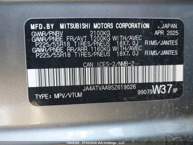 JA4ATVAA9SZ619026 Mitsubishi Eclipse Cross Gt/noir/se/sel