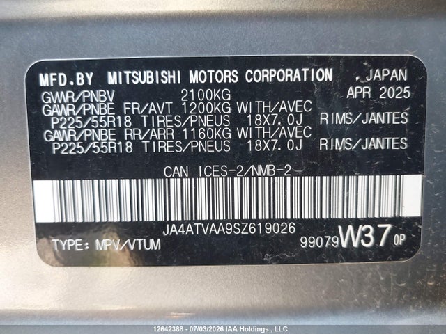JA4ATVAA9SZ619026 Mitsubishi Eclipse Cross Gt/noir/se/sel
