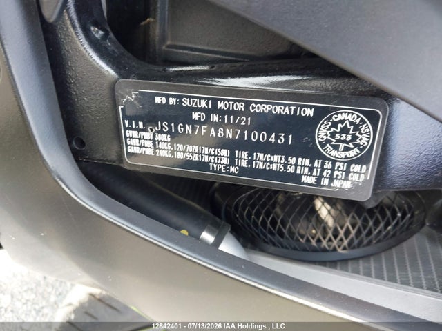 12642401 :رقم المزاد ، JS1GN7FA8N7100431 vin ، 2022 Suzuki Gsx-r600 مزاد بيع