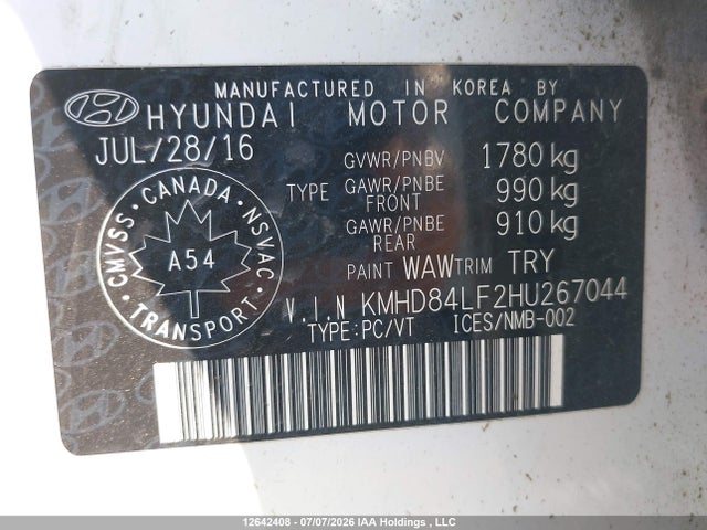 Aukcja sprzedaży 2017 Hyundai Elantra Se/value/limited, vin: KMHD84LF2HU267044, numer aukcji: 12642408