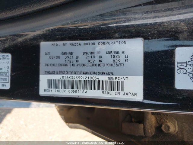 12642415 :رقم المزاد ، JM1BK343991219054 vin ، 2009 Mazda Mazda3 Gs/gt مزاد بيع
