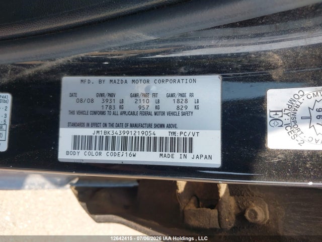 12642415 :رقم المزاد ، JM1BK343991219054 vin ، 2009 Mazda Mazda3 Gs/gt مزاد بيع