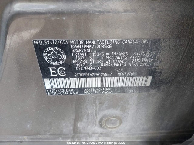 2014 Toyota Rav4 Limited მანქანა იყიდება აუქციონზე, vin: 2T3DFREV7EW125962, აუქციონის ნომერი: 12642435