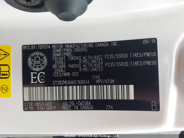 Aukcja sprzedaży 2019 Lexus Rx 350 Base/350 F Sport, vin: 2T2BZMCA4KC168044, numer aukcji: 12642444