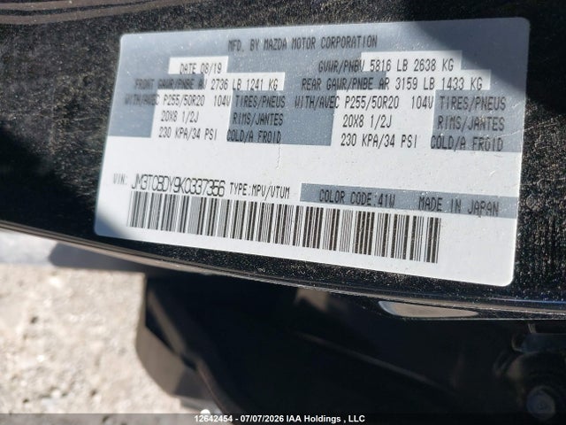 JM3TCBDY9K0337356 Mazda Cx-9 Grand Touring