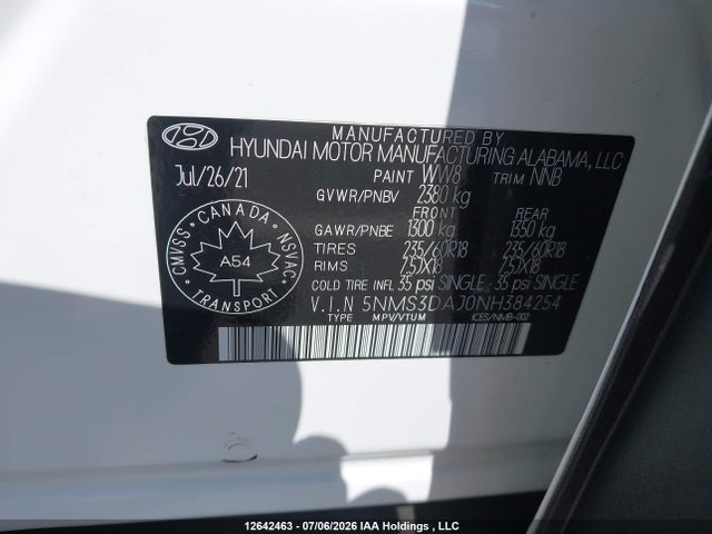 2022 Hyundai Santa Fe Preferred Awd With Trend Package მანქანა იყიდება აუქციონზე, vin: 5NMS3DAJ0NH384254, აუქციონის ნომერი: 12642463