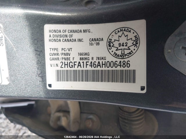 Aukcja sprzedaży 2010 Honda Civic Dx-g, vin: 2HGFA1F46AH006486, numer aukcji: 12642464