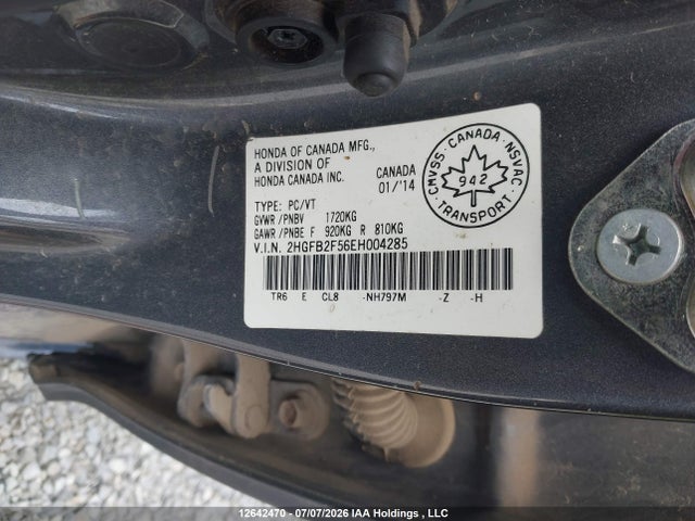 2014 Honda Civic Lx მანქანა იყიდება აუქციონზე, vin: 2HGFB2F56EH004285, აუქციონის ნომერი: 12642470