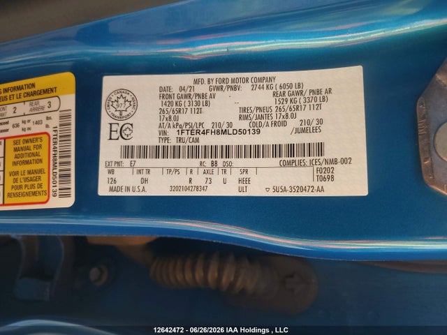 Ford Ranger Lariat 2021 1FTER4FH8MLD50139 Image 9