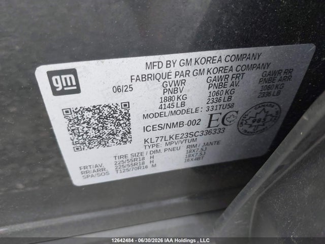 Aukcja sprzedaży 2025 Chevrolet Trax Activ Fwd, vin: KL77LKE23SC336333, numer aukcji: 12642484