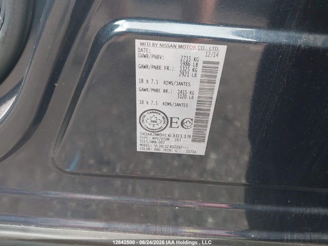 12642500 :رقم المزاد ، 5N1AR2MM9FC630119 vin ، 2015 Nissan Pathfinder S/sv/sl/platinum مزاد بيع