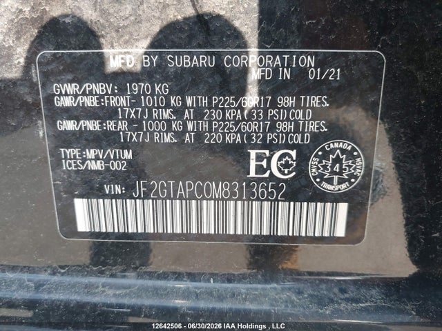 12642506 :رقم المزاد ، JF2GTAPC0M8313652 vin ، 2021 Subaru Crosstrek Touring مزاد بيع