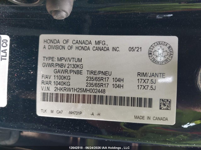 Продаж на аукціоні авто 2021 Honda Cr-v Lx, vin: 2HKRW1H25MH002448, номер лоту: 12642518